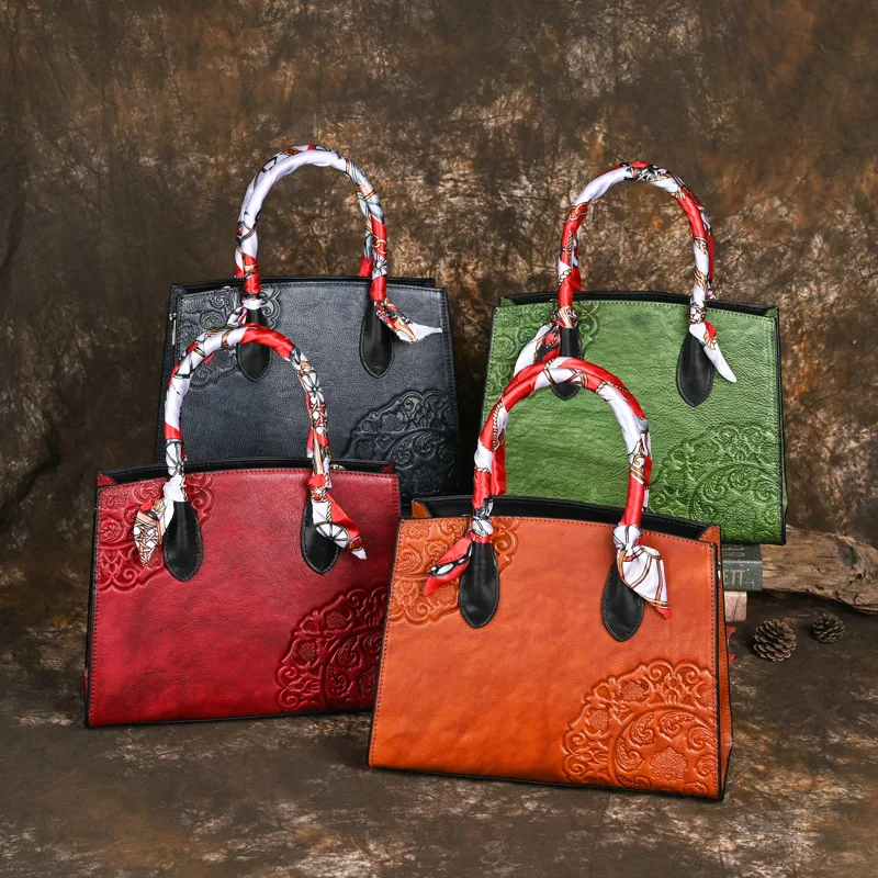 Винтажная сумка Johnature с тиснением тотема новинка 2024 женская большая из