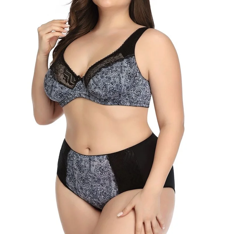 

2022 Beauwear Floral Print Bra Set Plus Size Women Lingerie Ultra Thin Unlined Underwear 38-48 C D DD E XL 2XL 3XL 4XL 5XL 6XL
