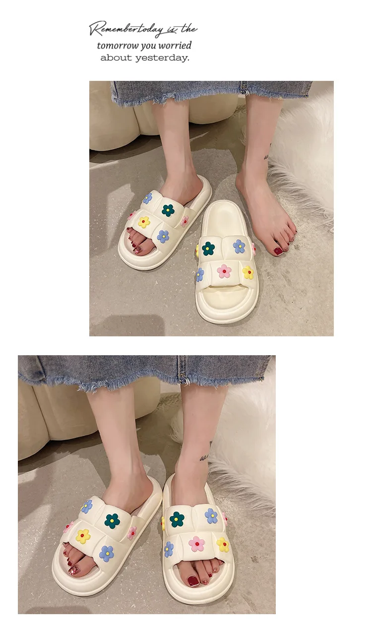 Cute Flowers Sandals Slippers Female Summer Thick Bottom Soft EVA Slippers Home Beach Summer Home Flip Flops Women Slippers