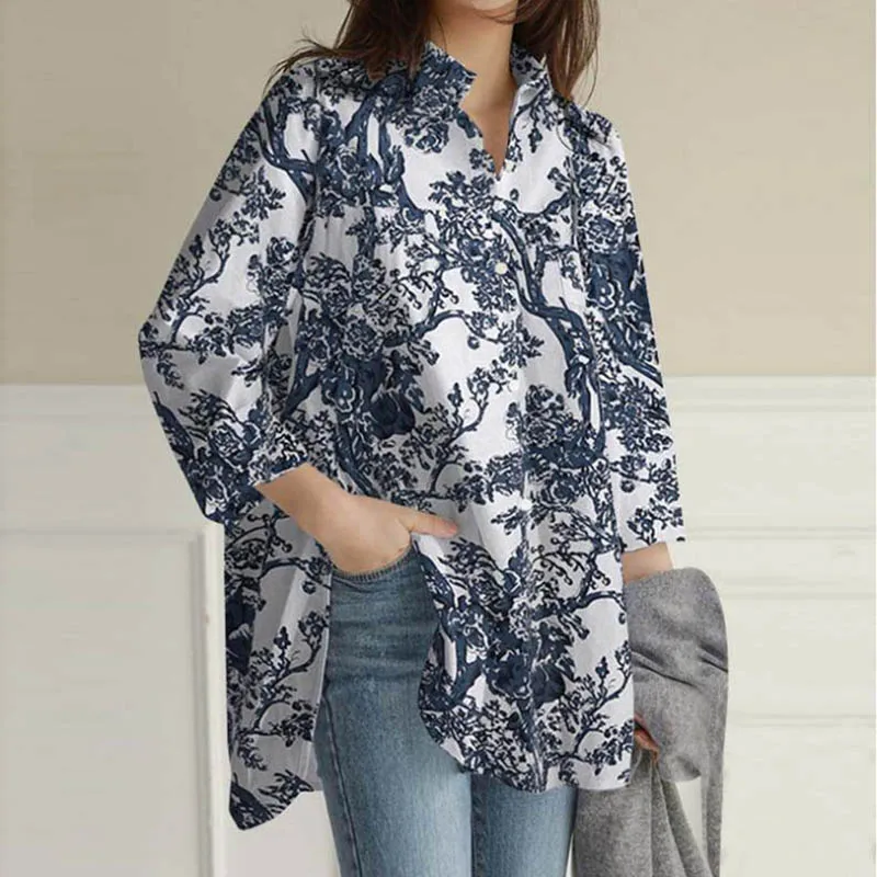 

Print Women's Blouse Shirt Spring Long Sleeve Fashion Woman Blouses 2022 V-Neck Loose Casual Blouses and Shirts Top Female New