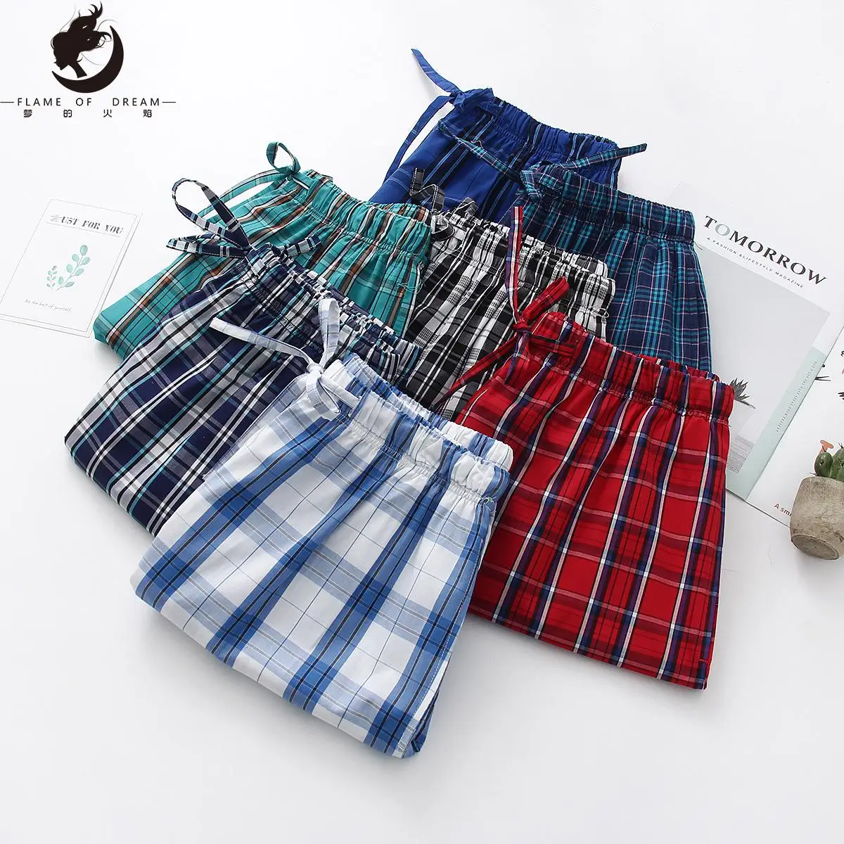 Flame Of Dream New Spring And Summer Men's Shorts Cotton Thin Home Pants Loose Large Pajamas  Plaid Casual Pants 221699