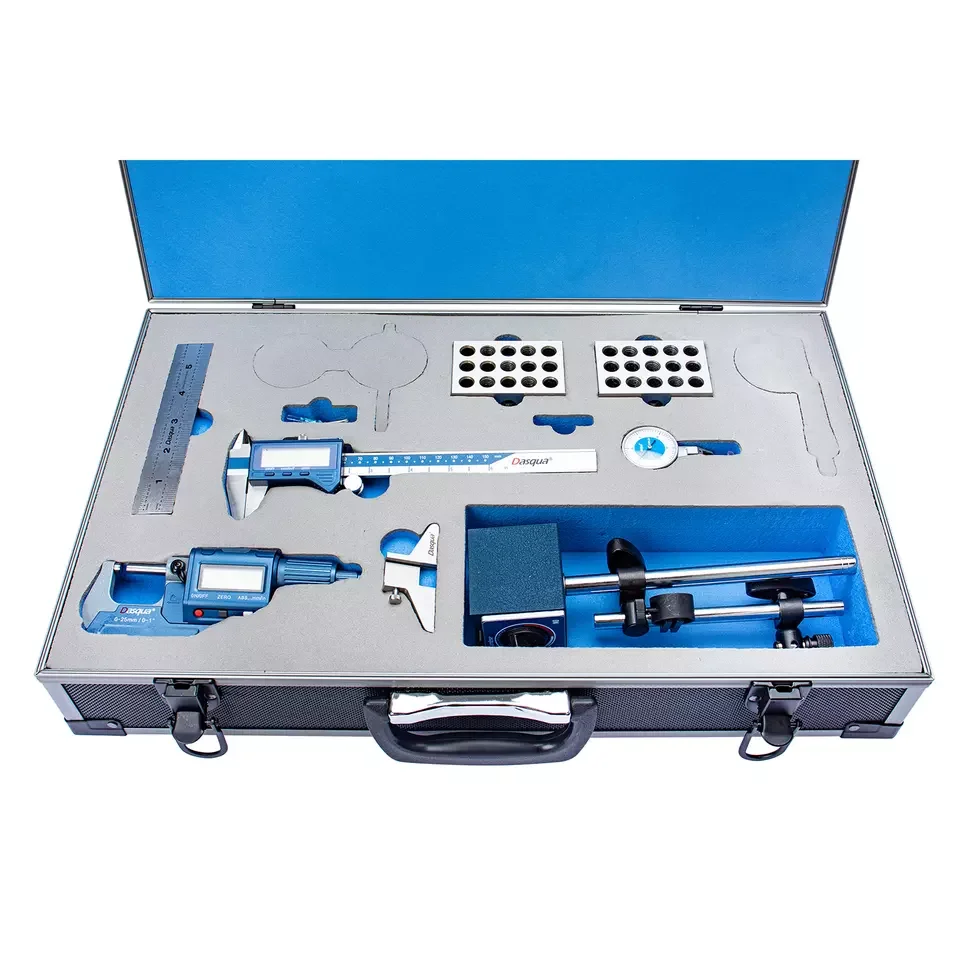 

Dasqua 150mm Digital Caliper Dial Test Indicator 0-25mm Outside Micrometer Magnetic Base Steel Ruler Measuring Tool Set