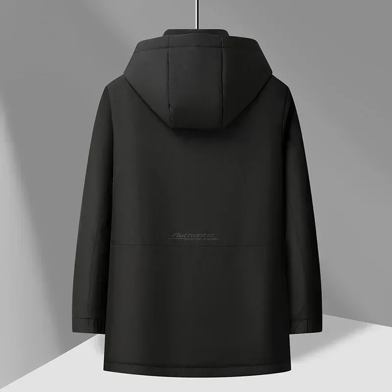 Мужская зимняя куртка средней и длины на белом утином пуху со съемным воротником