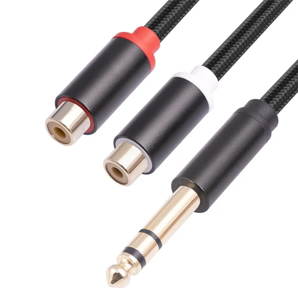 

6.35 Revolution RCA Double Lotus Female One Branch Two Wire 6.35 Large Three Core To 2RCA Female Audio Cable Connecting Wire