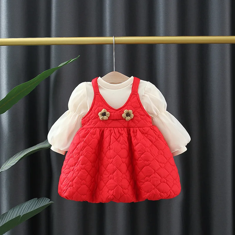 

Новинка 2022, зимний комплект детской одежды для девочек, свитеры и платье с хлопковой подкладкой, Детская плотная теплая одежда для принцессы из 2 предметов на день рождения