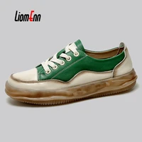 genuine leather flat sneakers women 2022 new ladies lace up green casual shoes woman tennis rubber sport shoes luxury brand