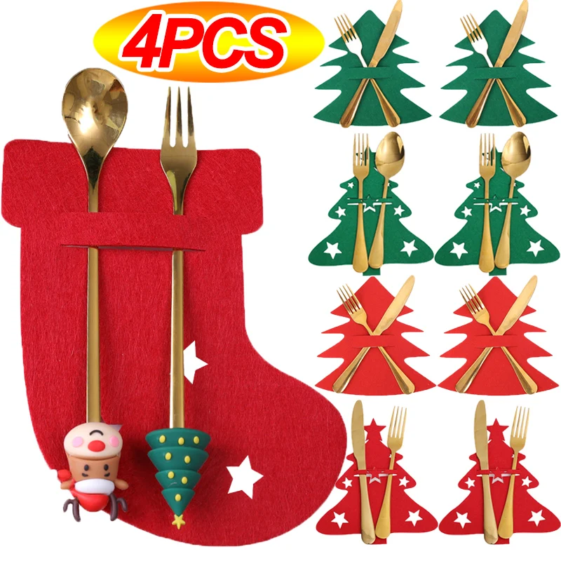 

Christmas Socks Cutlery Holder Knife Fork Spoon Bags Xmas Tableware Organizer Cover for Home New Year Chirstmas Tableware Decor