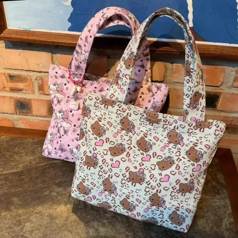 Холщовая сумка Hello Kitty с леопардовым принтом 26 см розовая бабочка котенок для мамы