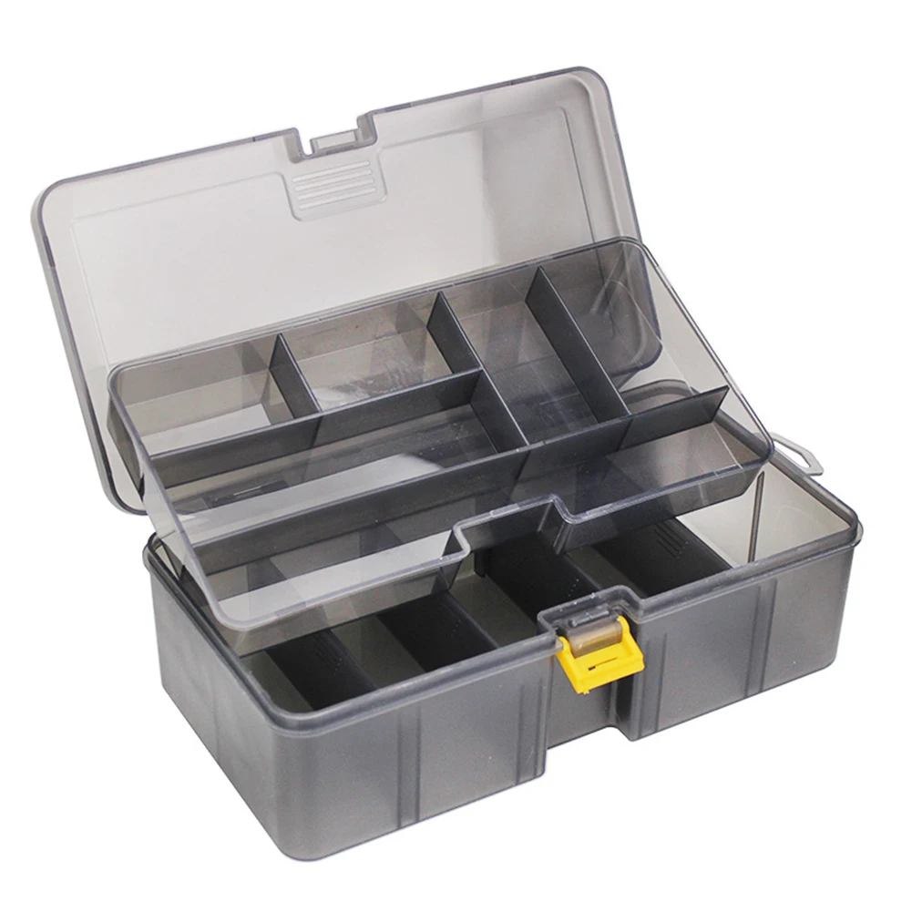 

Double Layer Tackle Box for Keeping Fishing Accessories | Thicken and Durable PP Material | Translucent Color | Grey