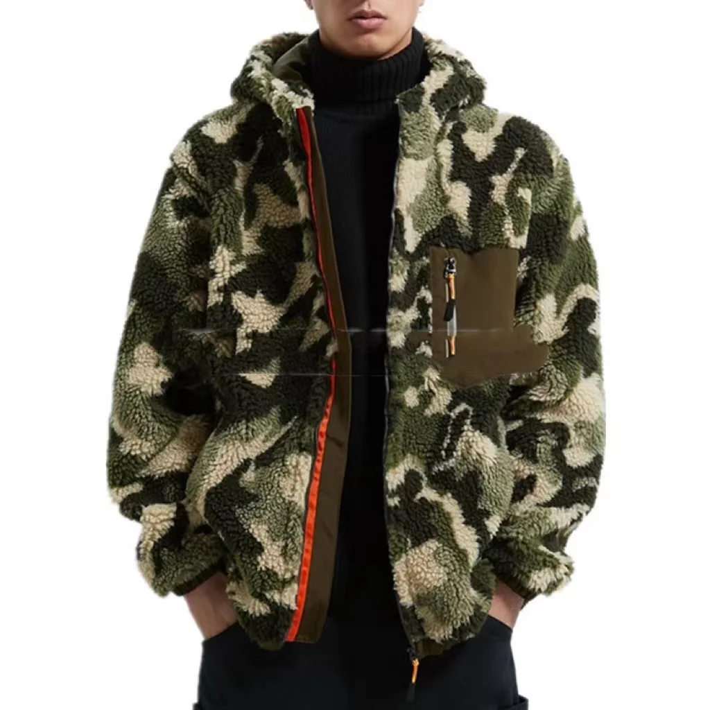 2022 Autumn/ Winter Lamb Wool Men's Camouflage Plus Velvet Warm Men's Cotton Clothing Casual Cardigan Large Size Men'sNew Jacket