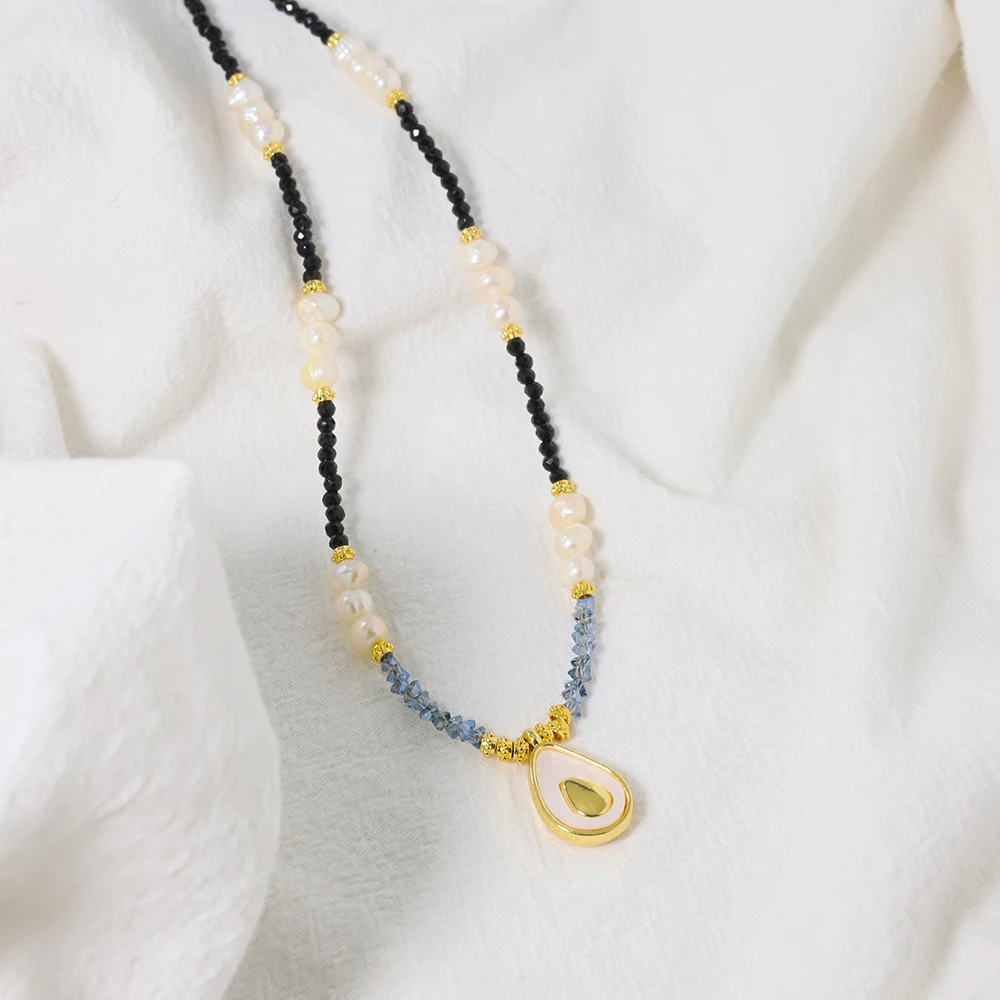 Ожерелье из натурального пресноводного жемчуга обсидиана с подвеской в виде