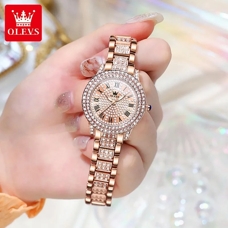 OLEVS Quartz Watch 2023 Brand New Women Watch Luxury Diamond Case Rose Gold Casual Clock Womens Watches Waterproof Shockproof