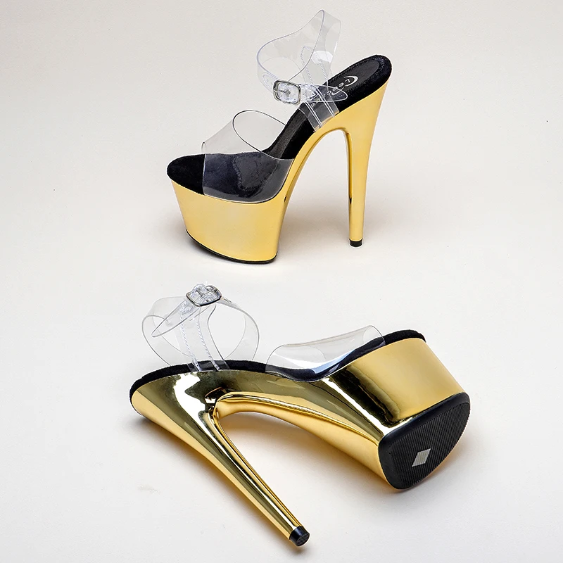Leecabe 7inch/17CM  PVC upper gold  Platform Sandals Pole Dancing Shoes High Heels Shoes Nightclub Dance Shoes