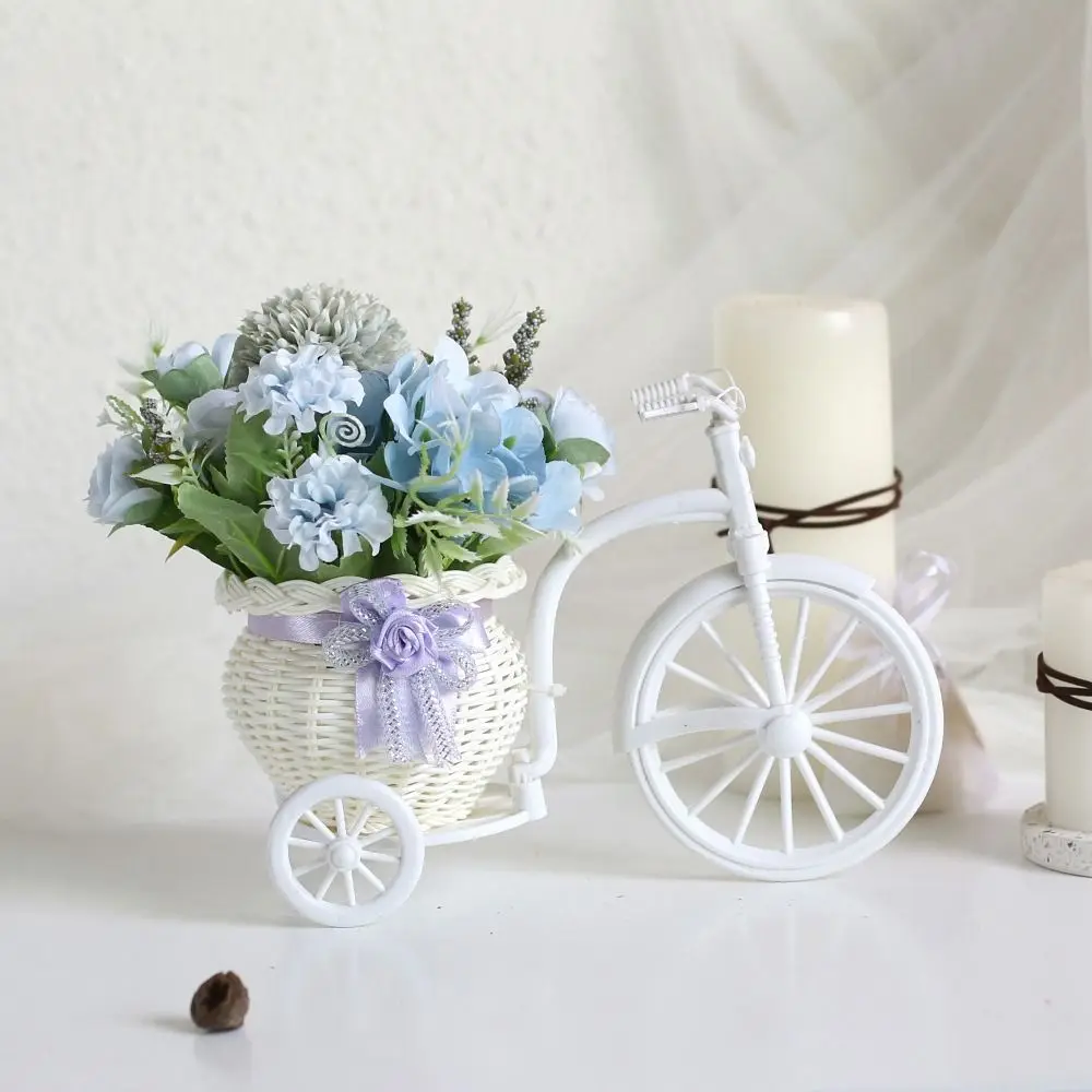Mini White Bike Decoration Flower Basket Decoration Plastic 