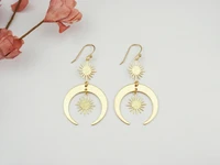 gold crescent moon and gold earrings surgical steel earwires nickel free hypoallergenic gold moon star sunclip on available