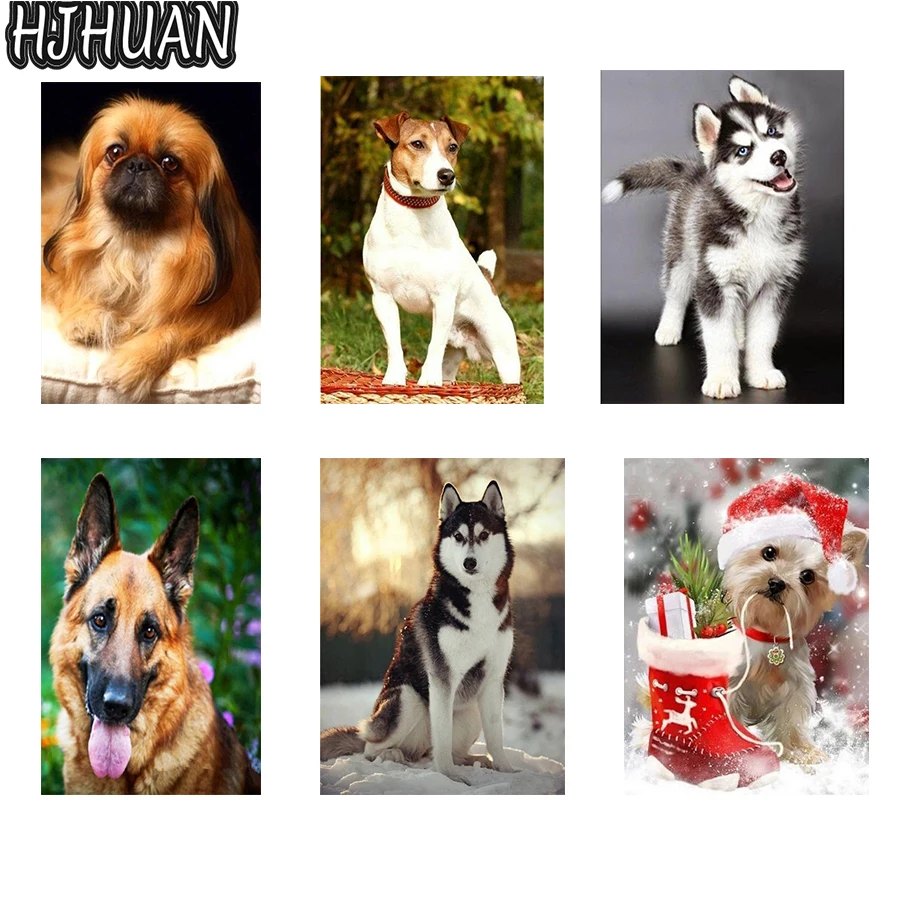 

5D алмазная живопись «сделай сам», собака, животное, полностью круглая, квадратная, стразы, вышивка крестиком, мозаика, 3d настенные картины, у...