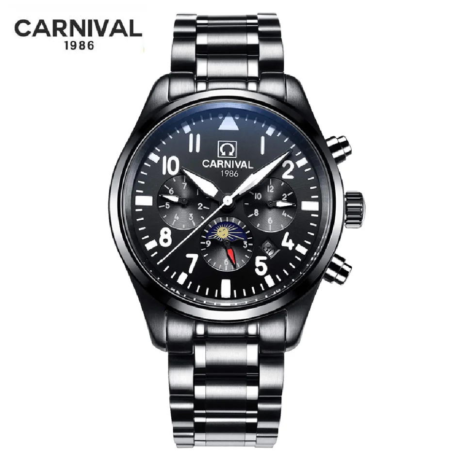 

CARNIVAL Moon Phase Automatic Mechanical Watch Men Top Brand Luxury Sports Waterproof 30M Wrist Watch Relogio Masculino