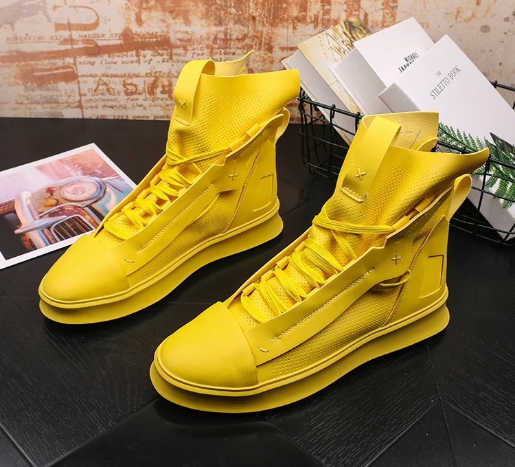 

High top shoes Autumn new men's white yellow shoes fashion casual shoes men's young shoes