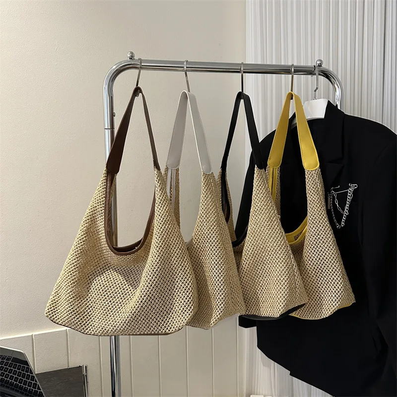 Новая повседневная женская сумка через плечо из соломы большой вместимости для