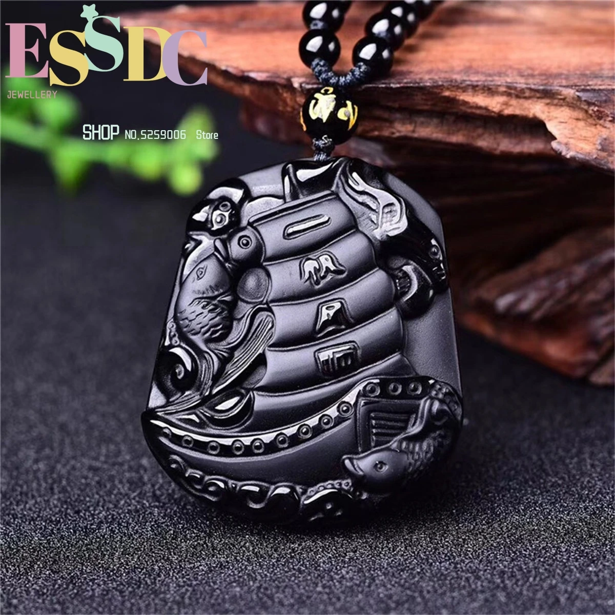

Wholesale Frosted Obsidian Pendant Fishes And Boat Everything Is Going Smoothly Sweater Chain Jewelry Lovers Necklace Fashion