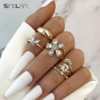 sindlan 6pcs vintage crystal gold butterfly rings for women aesthetic flower kpop female y2k fashion jewelry anillos mujer anel