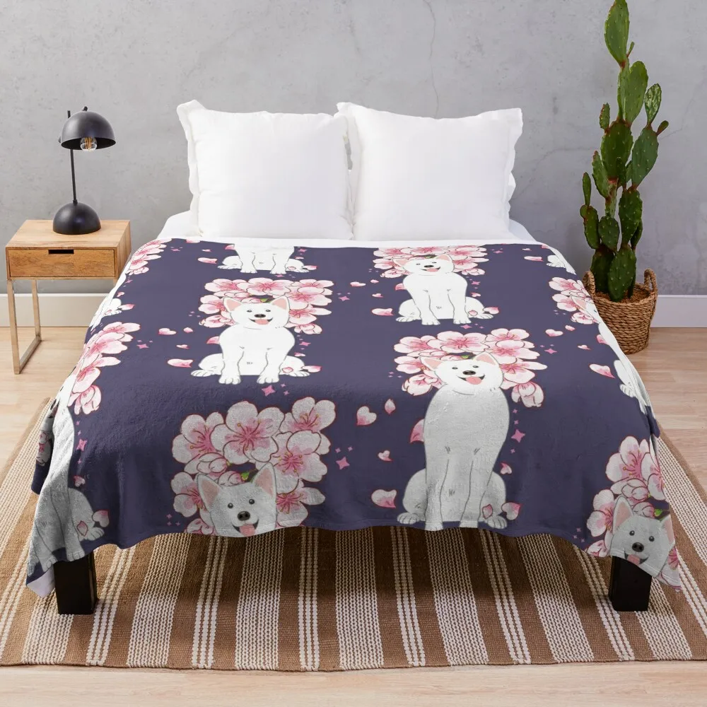 Белое корейское одеяло для собак Jindo с цветком вишни декоративные одеяла