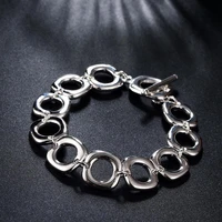 hot charm 925 stamp silver color bracelet for woman man classic square circle chain wedding party christmas gift fashion jewelry