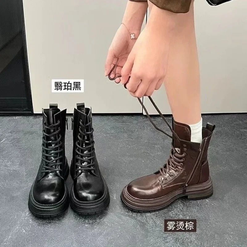 Женские зимние ботильоны на высоком каблуке кожаная обувь платформе