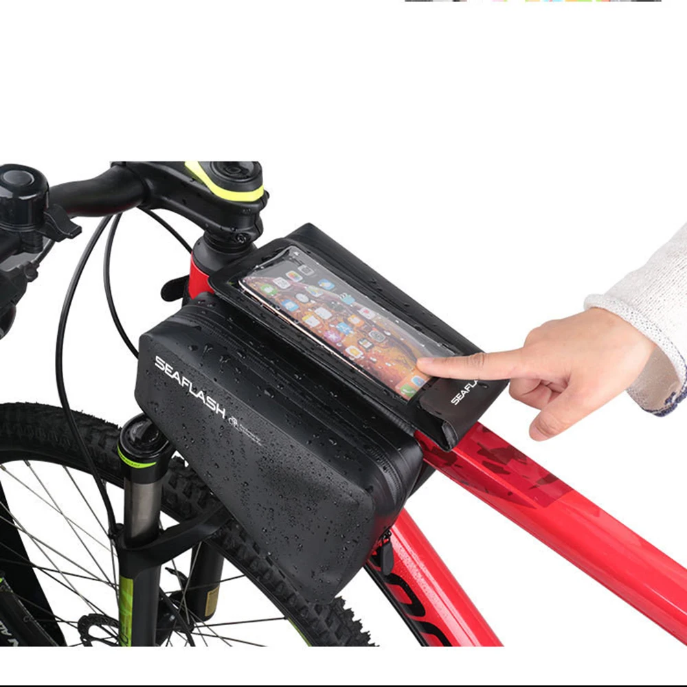 

Universal Waterproof Cycling Mobile Phone Bag PVC Mountain Bike Piggyback Upper Tube MTB Bicycle Front Beam Bag Detachable 6L