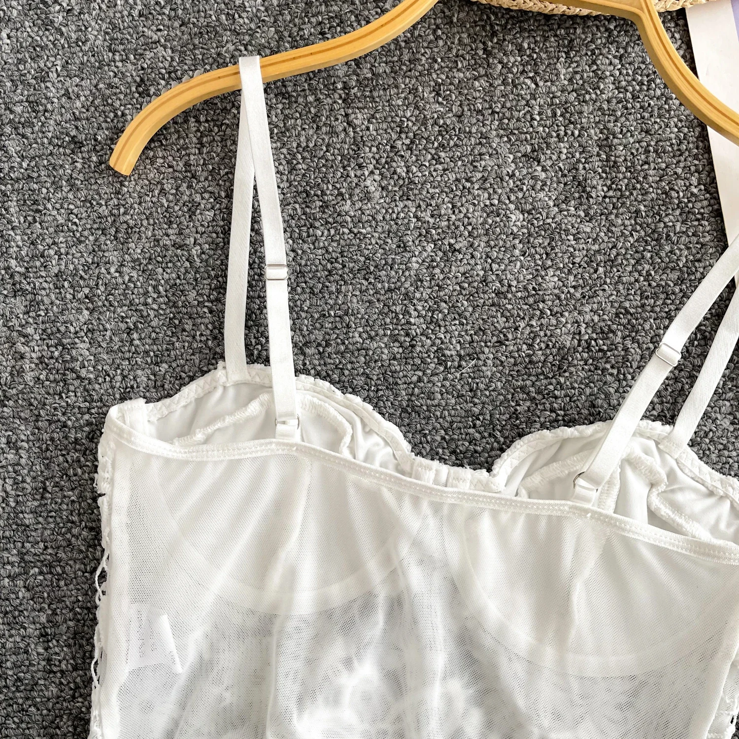 Майка женская сетчатая с цветочным принтом винтажный шикарный топ на тонких