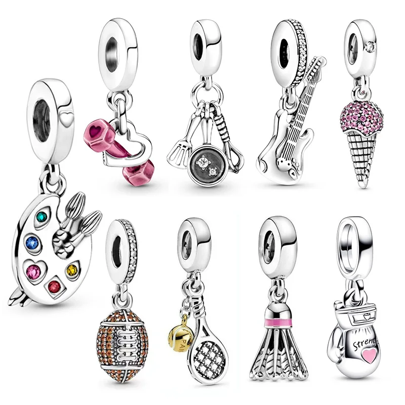 

Pallette Tape Tennis Racket American Football DIY Charm (Fit Pandora Bracelet) S925 Silver Plating