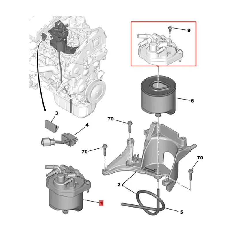 Фото Крышка топливного фильтра 5X с центральной трубкой 9809757980 для Citroen C3 C4 C5 207 208 308 08-15 9672320980 №2