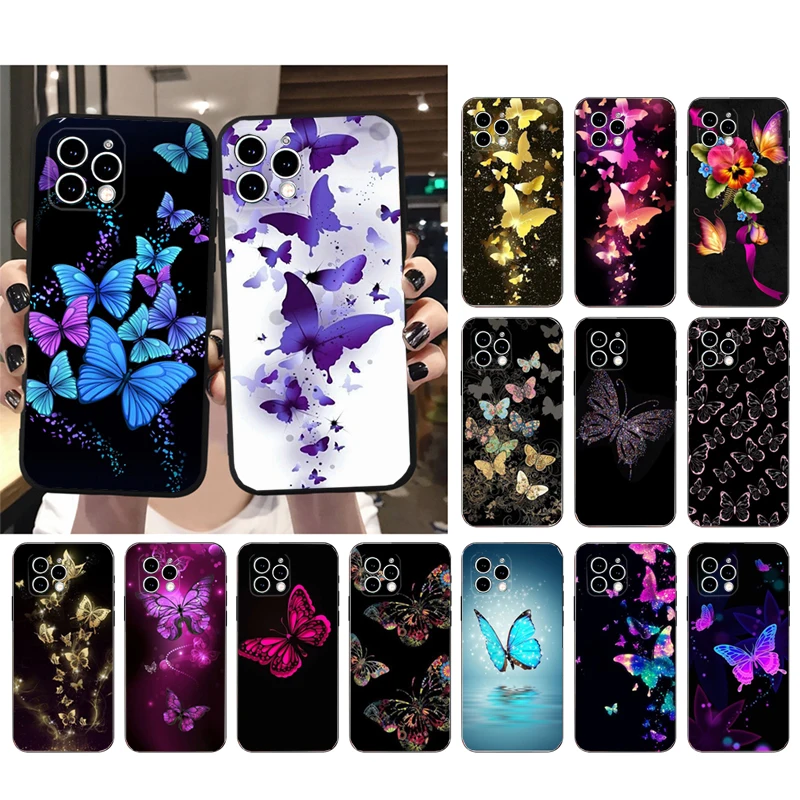 

Phone Case For iphone 14 Pro Max 13 12 11 Pro Max XS XR X 12mini 14 Plus SE Beautiful butterfly flower Case Funda
