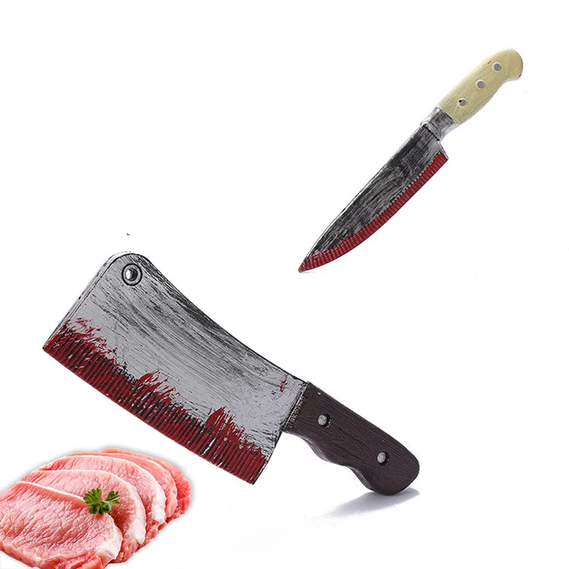 

Halloween Decoration Faked Bloody Sharp Knife Horror Party Cosplay Props Kids Plastic Toy Simulation Weapon Fake Kitchen Knife