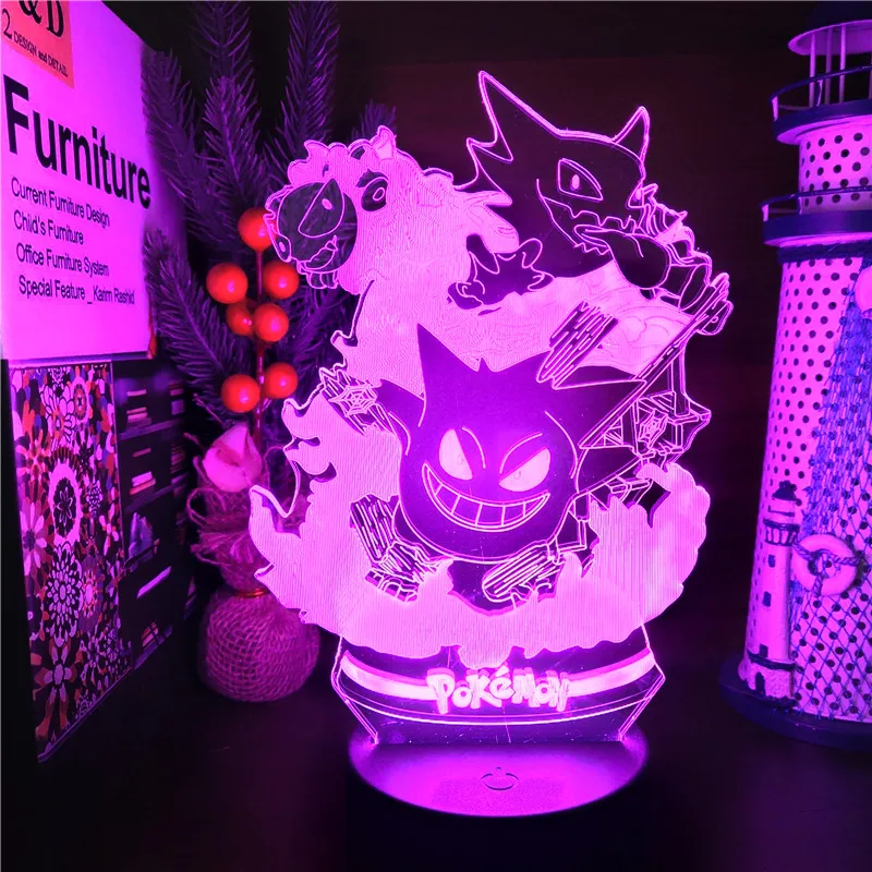 

Pokemon Gengar Japan Anime Character 3d Night Lights Colorful Led Touch Remote Control Visual Creative Atmosphere Table LampGift