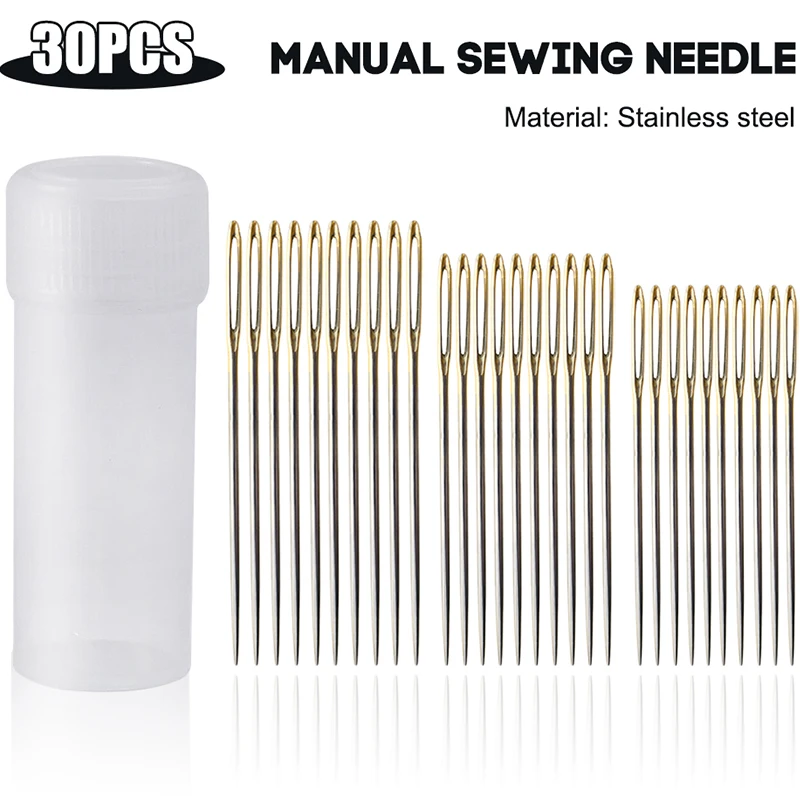 

25/30PCS Sewing Needles Large Hole Needle Set Multi-size Side Opening Stainless Steel Darning Sewing Household Hand Sewing Tools