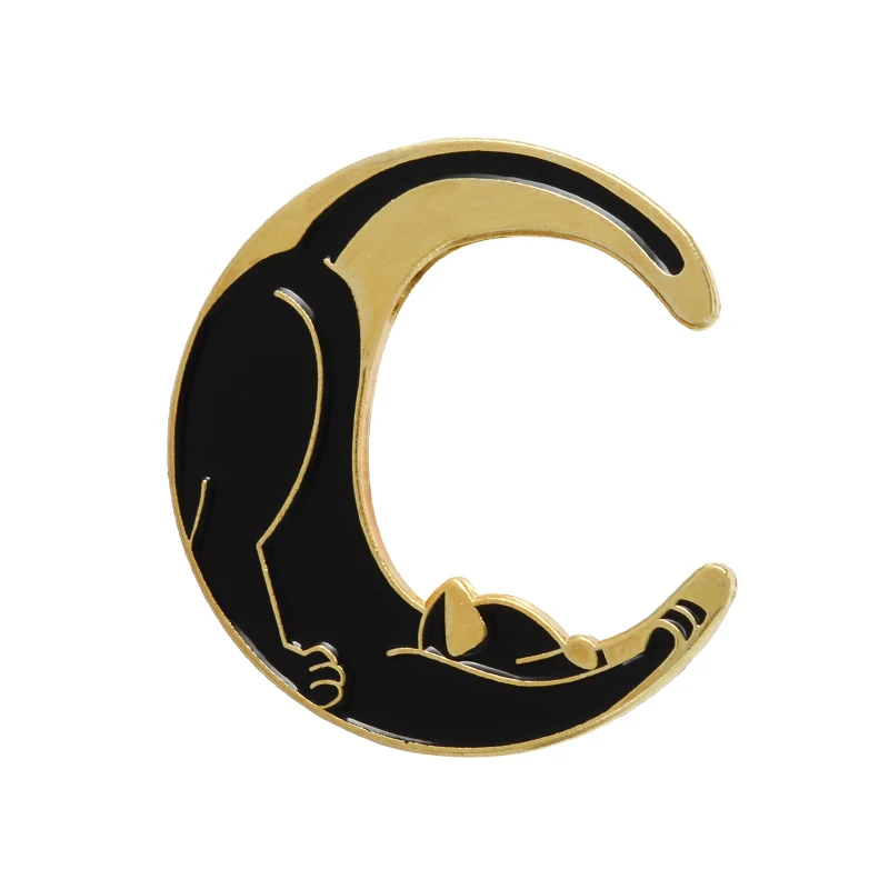 Эмалированная булавка с черным котом и луной, брошь с изображением котенка, булавка на лацкан, джинсовая рубашка, сумка, воротник, панк, забавные животные, ювелирные изделия, подарок для друзей