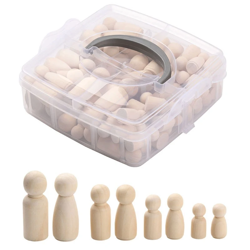 

50 Pcs/Box Unpainted Wooden Peg Dolls Kids Birthday Gifts Handmade DIY Color Painting Unfinished Body Doll Teething Toys A2UB