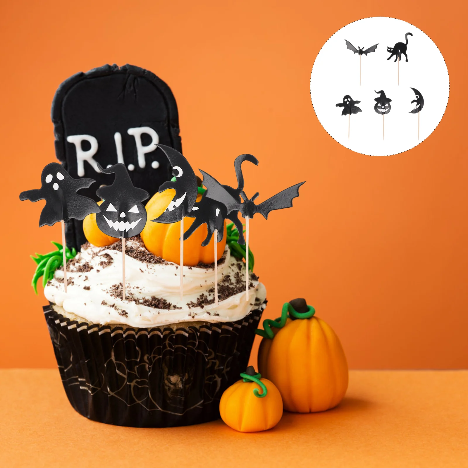 

Halloween Cake Cupcake Bat Pick Picks Topper Toppers Ghost Pumpkin Party Supplies Decorations Insert Toothpick Birthday Food
