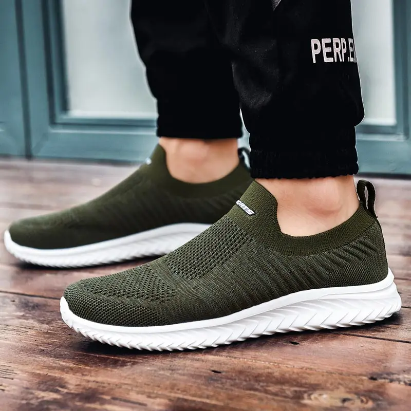 

Over Size Elastic Laces Air Mesh Socks Trainers Men Shoes Running Man Sport Shoes Men Sports Sneakers Army Green Fitness A-424