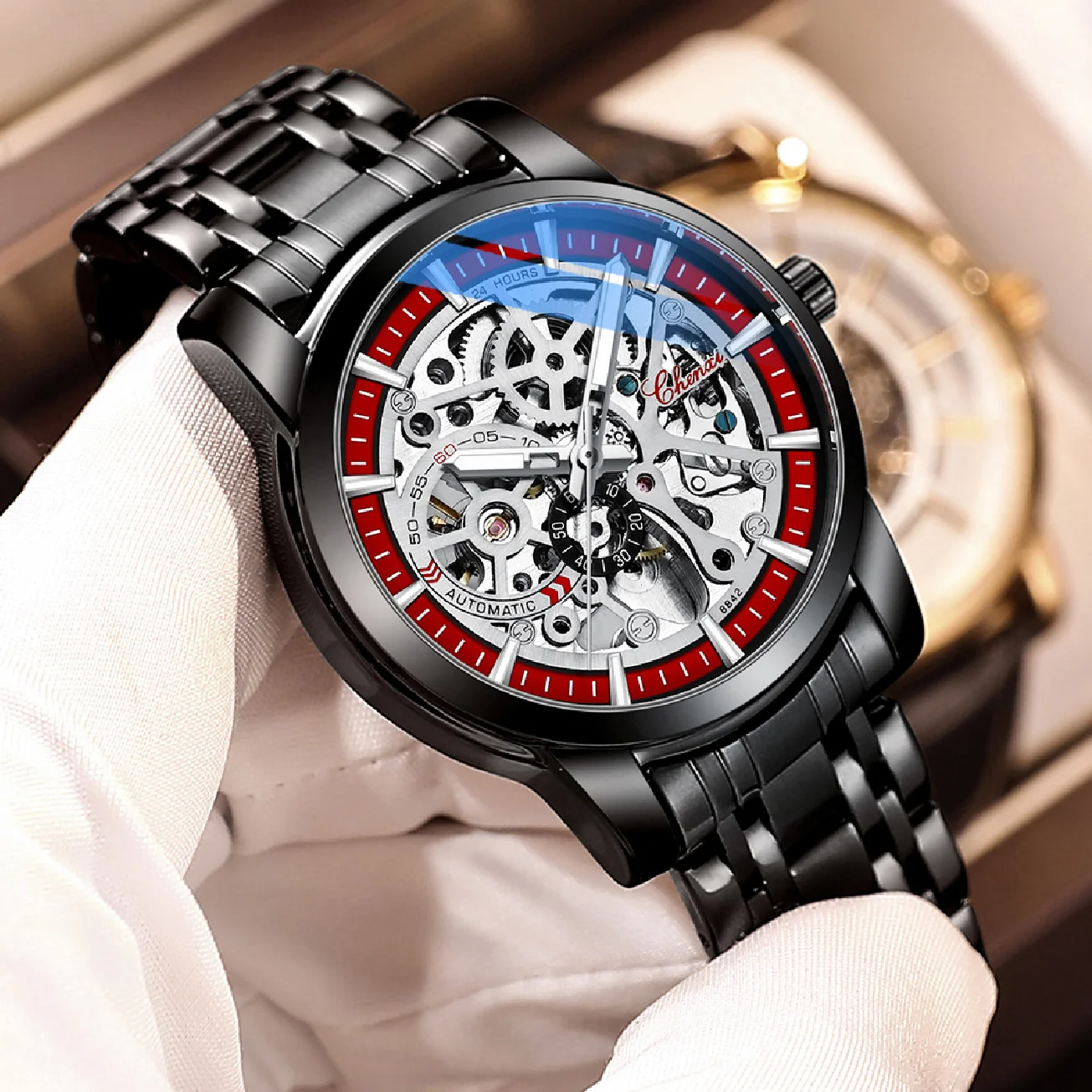 

CHENXI New Men's Automatic Mechanical Watches Business Waterproof Luminous Watch Men Stainless Steel Tourbillon Wristwatch