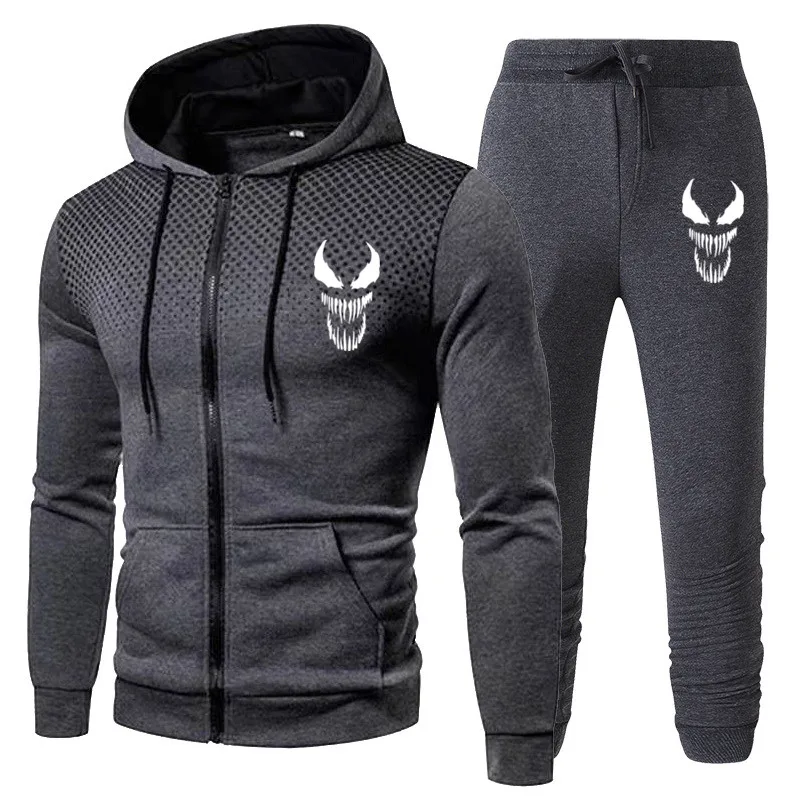 Marvel Men's Hooded Sets Casual Zipper Sweatshirts+Sweatpants Gym Jogger Tracksuit Venom Fashion Fleece Men Clothing Suits
