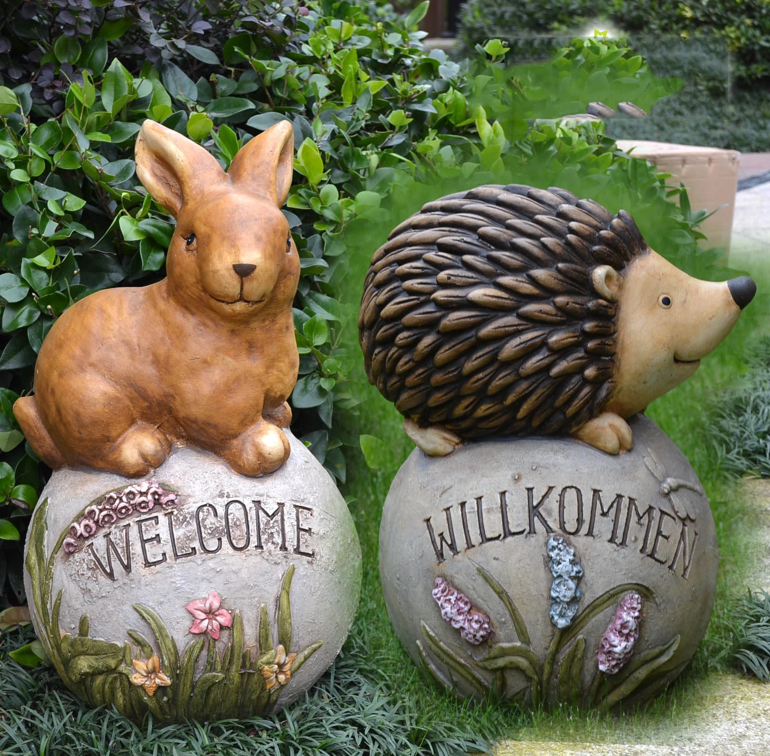 

Pastoral Resin Hedgehog Rabbit Ornaments Outdoor Courtyard Balcony Crafts Decoartion Garden Villa Landscape Welcome Stone Decor