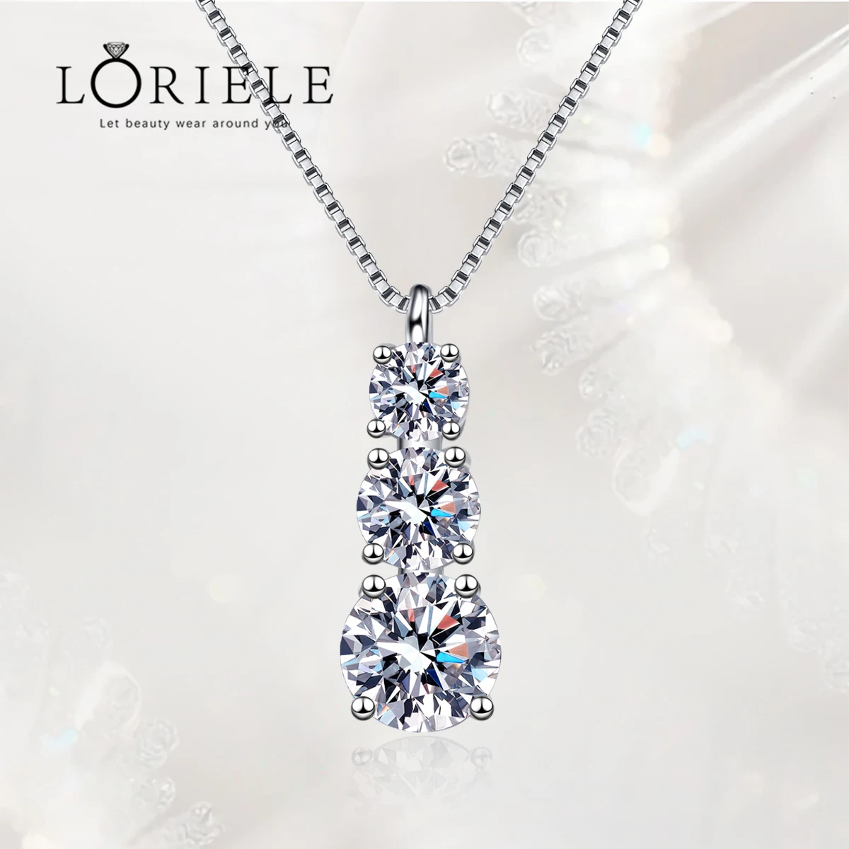 

LORIELE Quality 1.8CT Moissanite Pendant for Women Men Sparkling Diamond Necklace 3 Stones Solid Silver 925 Jewellery GRA