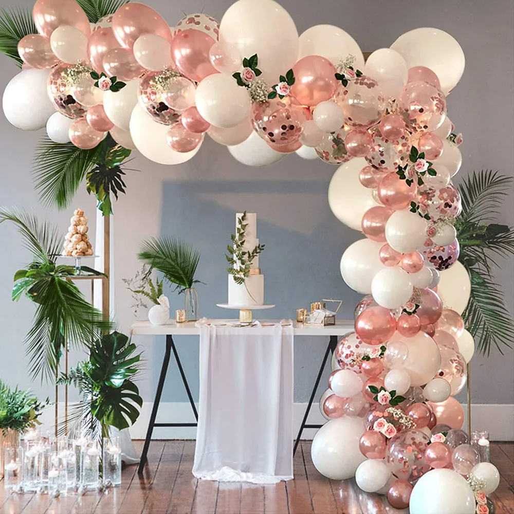 

JOLLYBOOM White Rose Gold Balloon Garland Arch Kit Background Decoration for Wedding Anniversary Proposal Birthday Party