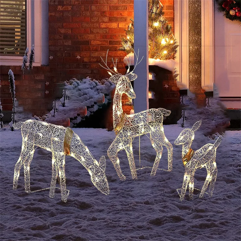 

3PCS Christmas Iron Reindeer Elk Led Light Decoration Sculptures Garden Lawn Deer Lamp Shopping Mall Ornaments Home Decor 2022