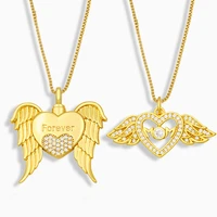 heart mom pendant necklace for women zircon jewelry wings of angel forever letter couple choker clavicle chain for mothers gift