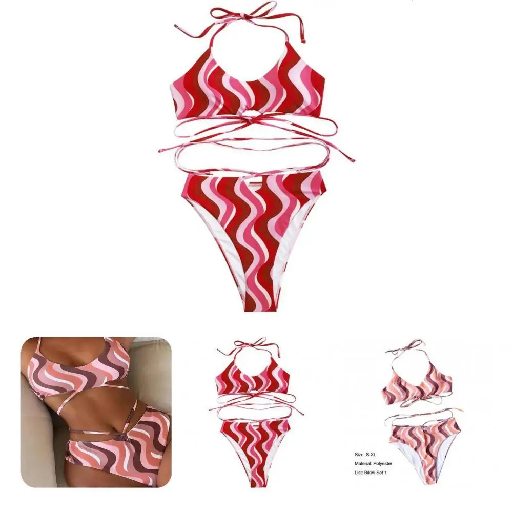 

2 Pcs/Set Chic Bikini Set Breathable Halter Neck Summer Bikini Sexy Summer Bikini
