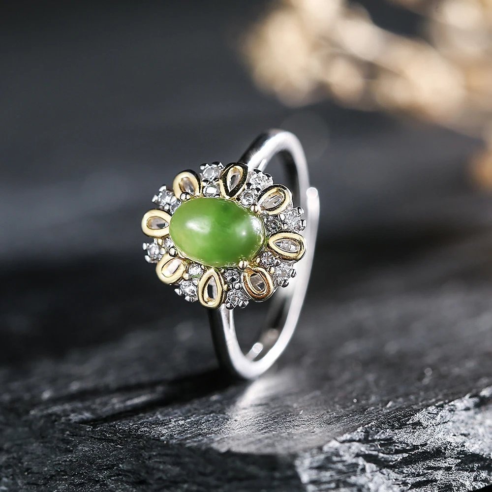 Кольцо из стерлингового серебра S925 с цветочным дизайном в сочетании