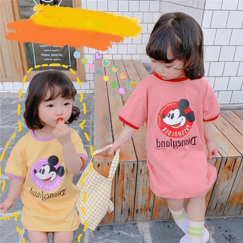 Детская одежда платья для девочек платье с мультяшным Микки Маусом летнее
